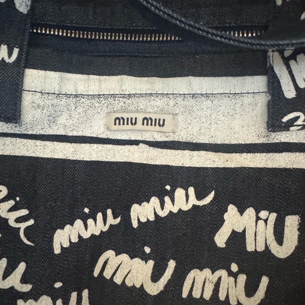 Miu Miu Denim and White Logo Tote Bag - Picture 2 of 8